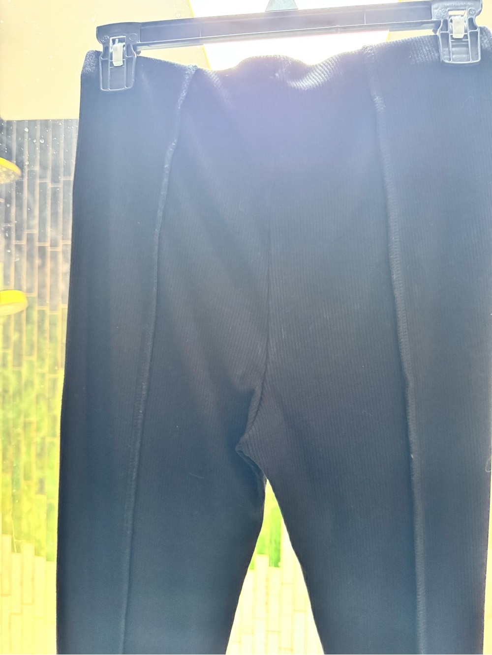 naked wardrobe Black ribbed Women's leggings with Front Seam